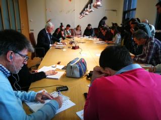 Medios de comunicación durante la rueda de prensa de presentación de la Memoria 2018